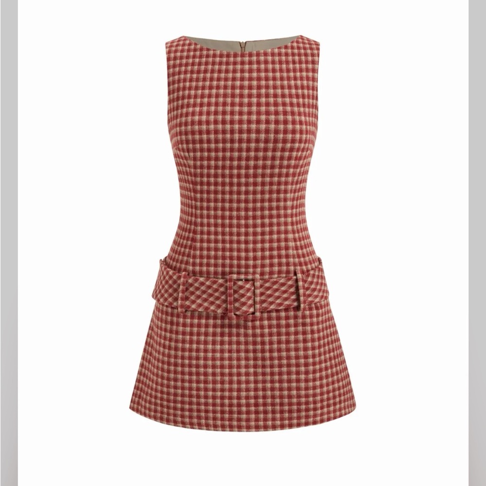 Cider BOAT NECK HOUNDSTOOTH BELTED MINI DRESS S RP-7 - Picture 2 of 8